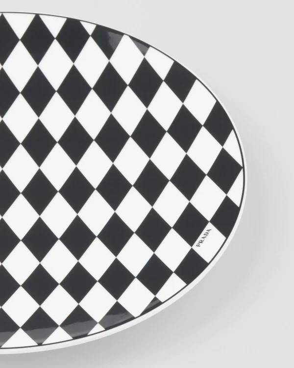 Plates And Bowls*Prada Porcelain charger plate - Checkerboard White/black