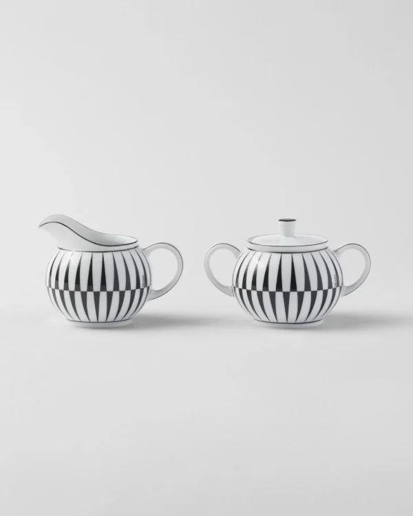 Tea And Coffee*Prada Porcelain milk jug and sugar bowl set - Stripes White/black