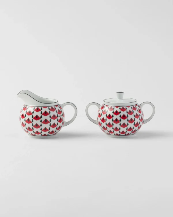 Tea And Coffee*Prada Porcelain milk jug and sugar bowl set - Vienna Red Black/red