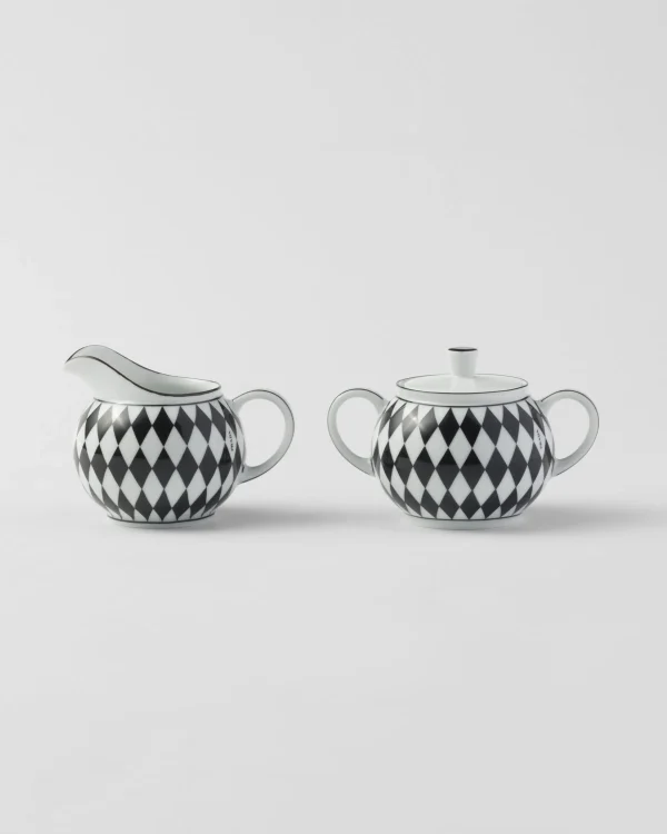 Tea And Coffee*Prada Porcelain milk jug and sugar bowl set - Checkerboard White/black