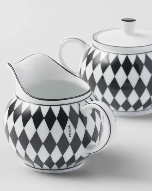 Tea And Coffee*Prada Porcelain milk jug and sugar bowl set - Checkerboard White/black