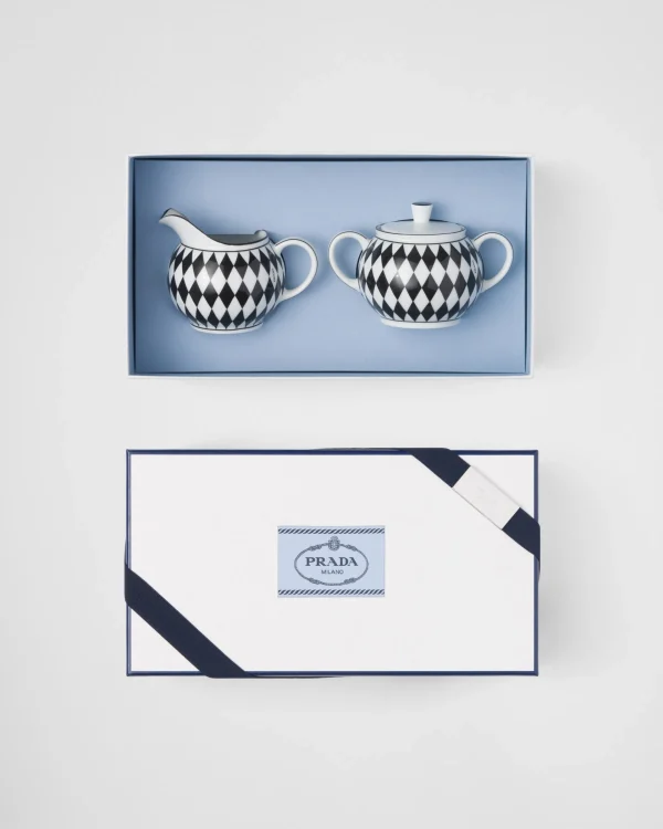 Tea And Coffee*Prada Porcelain milk jug and sugar bowl set - Checkerboard White/black