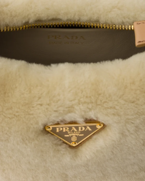 Mini Bags | Mini Bags*Prada Arqué shearling and leather shoulder bag Écru/noisette