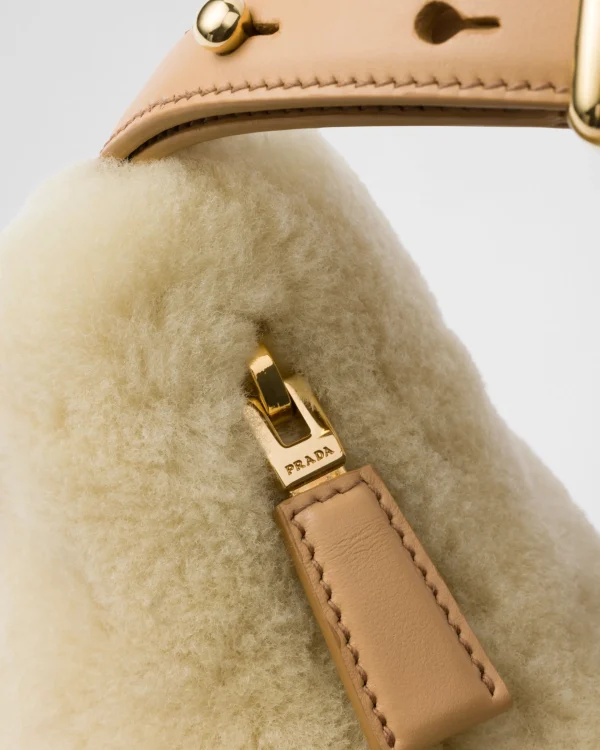 Mini Bags | Mini Bags*Prada Arqué shearling and leather shoulder bag Écru/noisette