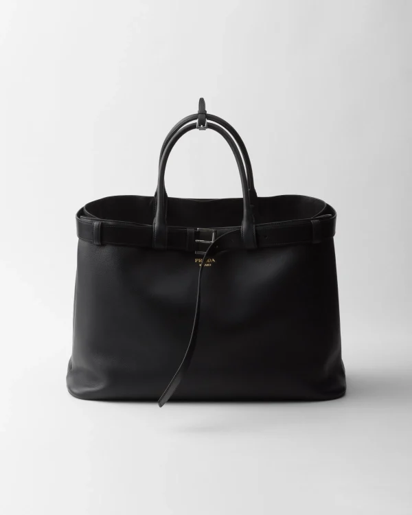 Briefcases | Totes*Prada Buckle leather bag with belt Black