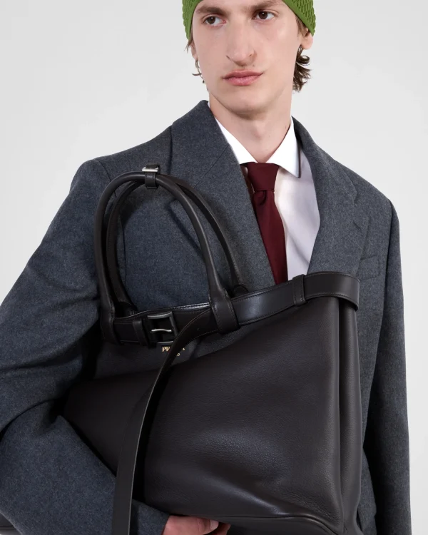 Briefcases | Totes*Prada Buckle leather bag with belt Darkbrown