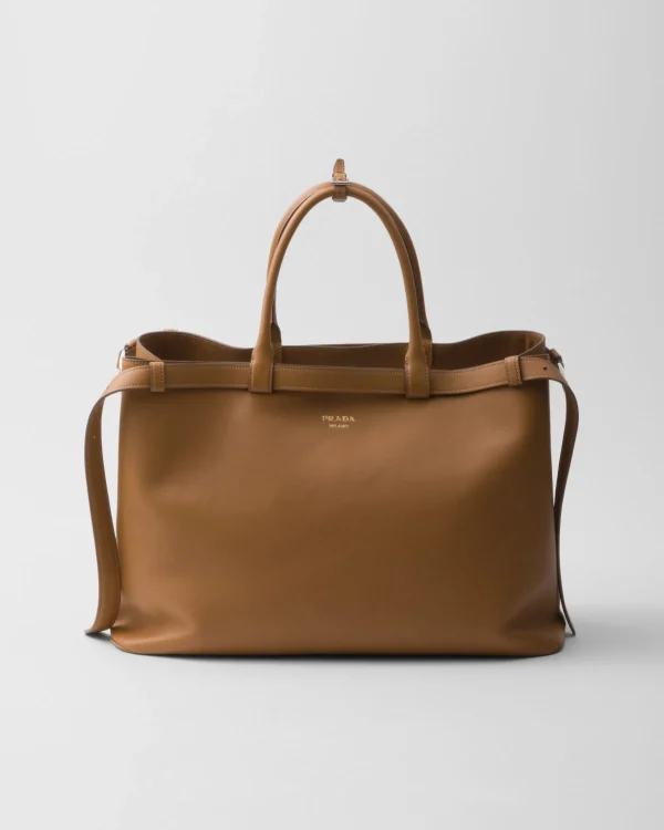 Briefcases | Totes*Prada Buckle leather handbag with double belt Caramel