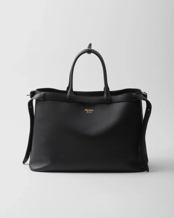 Briefcases | Totes*Prada Buckle leather handbag with double belt Black