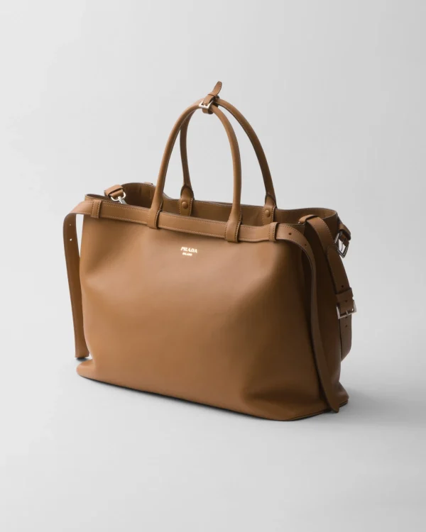 Briefcases | Totes*Prada Buckle leather handbag with double belt Caramel