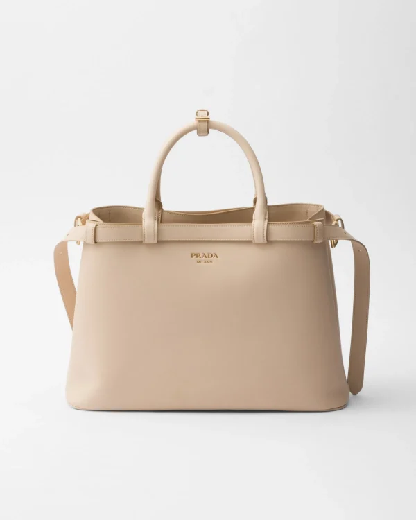 Top Handles | Top Handles*Prada Buckle medium leather handbag with double belt Travertinestone