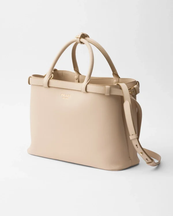 Top Handles | Top Handles*Prada Buckle medium leather handbag with double belt Travertinestone