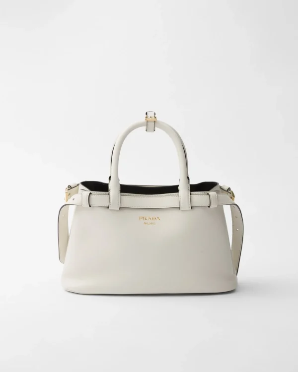 Top Handles | Top Handles*Prada Buckle small leather handbag with double belt White/black