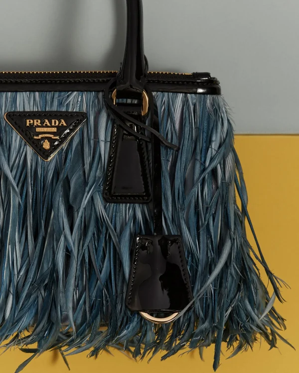 Mini Bags | Mini Bags*Prada Galleria mini-bag with feather trim Celeste/black