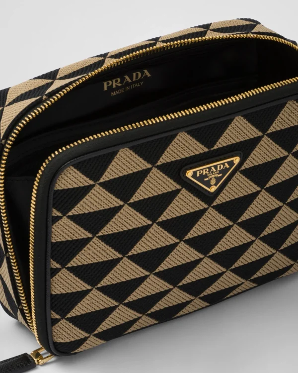 Messenger Bags*Prada Symbole embroidered fabric bag Black/beige