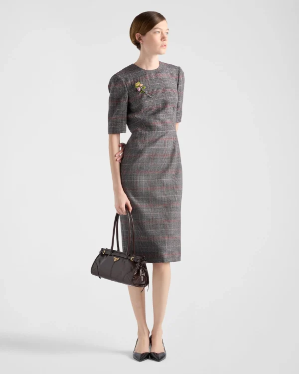 Dresses*Prada Prince-of-Wales checked midi-dress Ebony