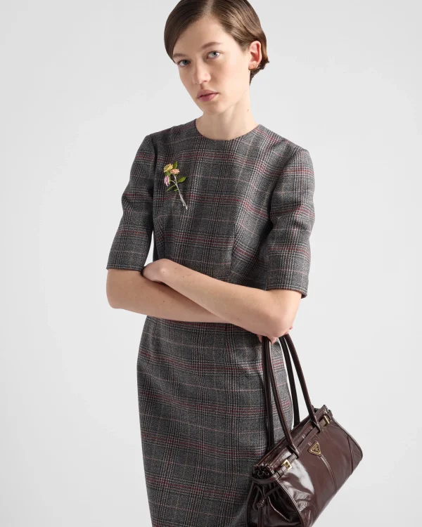 Dresses*Prada Prince-of-Wales checked midi-dress Ebony