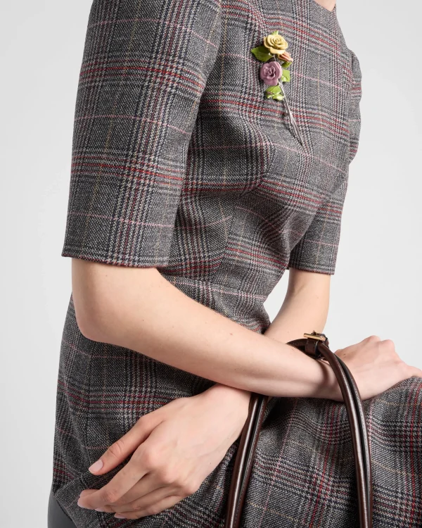 Dresses*Prada Prince-of-Wales checked midi-dress Ebony