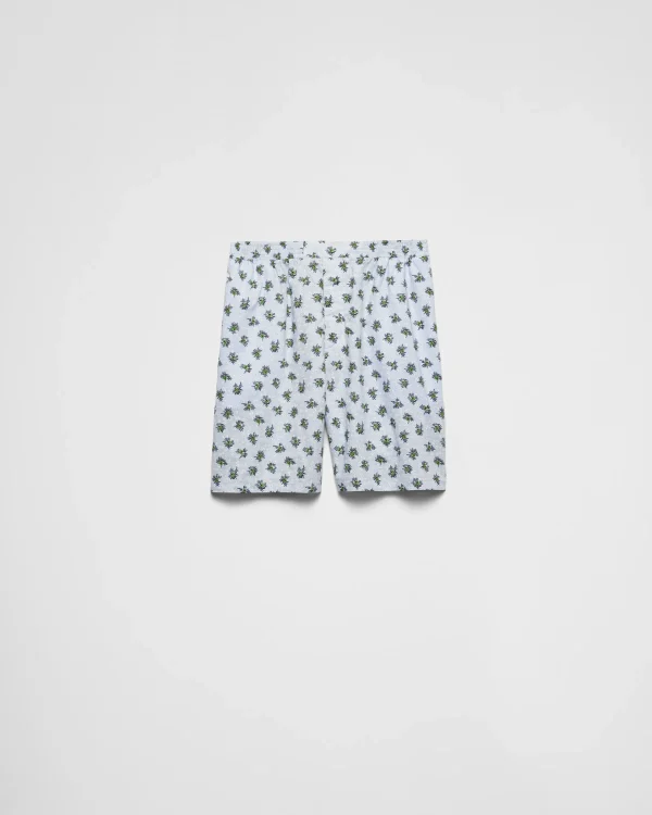 Trousers And Bermudas*Prada Printed cotton Bermudas Green