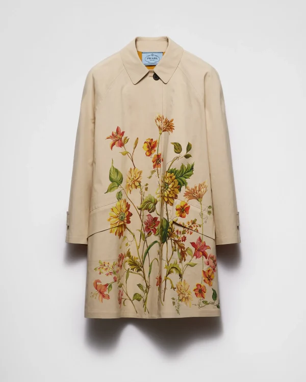 Jackets And Coats*Prada Printed cotton single-breasted coat Sandbeige