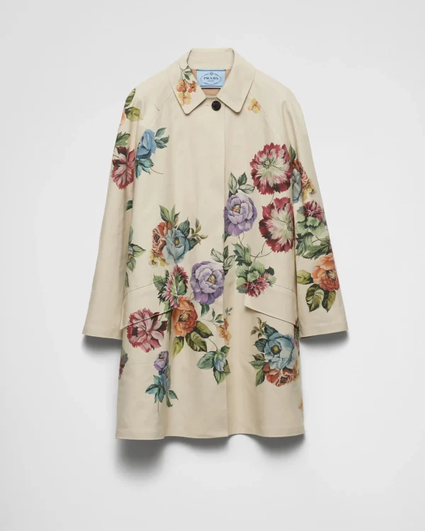 Jackets And Coats*Prada Printed cotton single-breasted coat Sandbeige