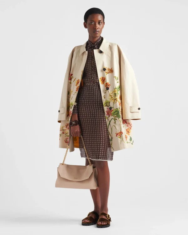 Jackets And Coats*Prada Printed cotton single-breasted coat Sandbeige