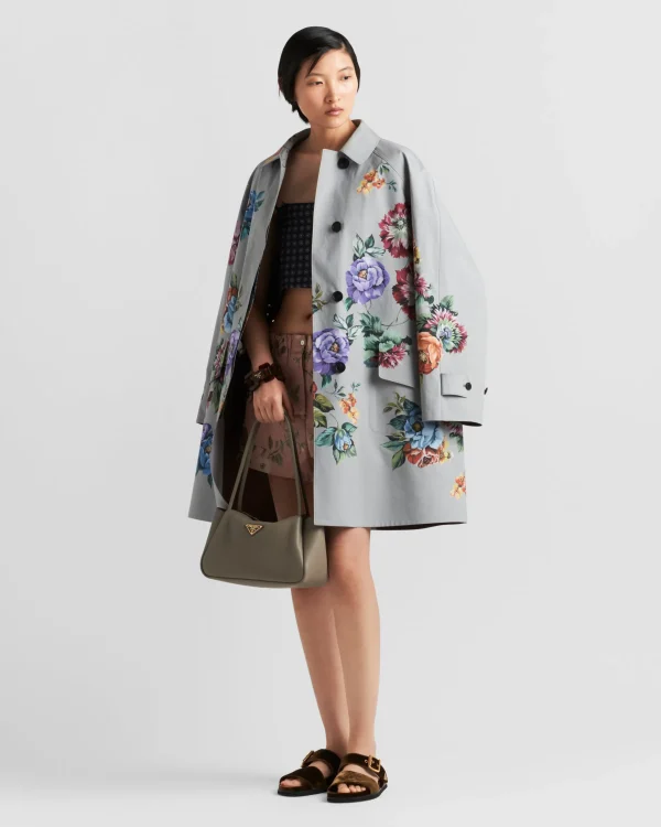 Jackets And Coats*Prada Printed cotton single-breasted coat Steelgray