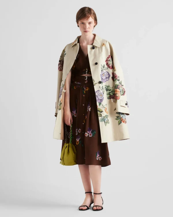 Jackets And Coats*Prada Printed cotton single-breasted coat Sandbeige