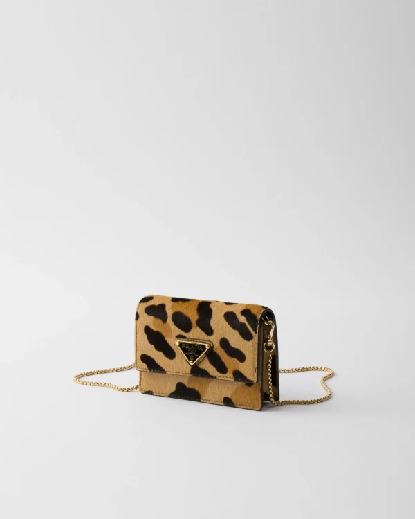 Card Holders | Mini Bags*Prada Printed leather card holder with shoulder strap Honey