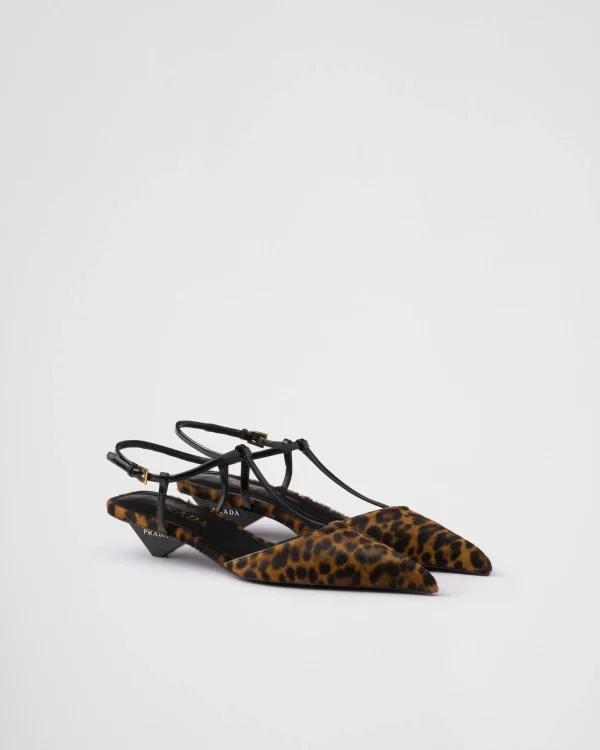 Pumps And Ballerinas*Prada Printed leather slingback pumps Honey