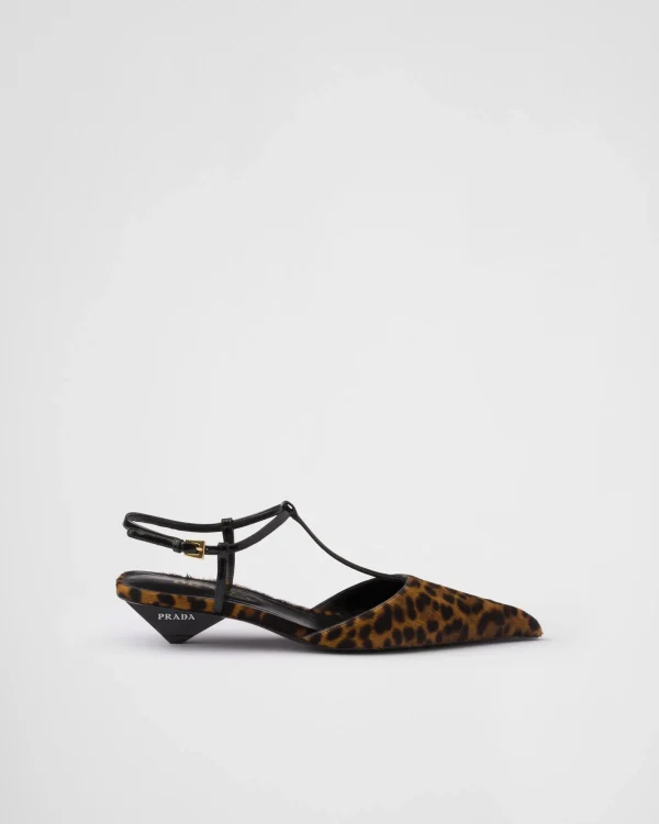 Pumps And Ballerinas*Prada Printed leather slingback pumps Honey