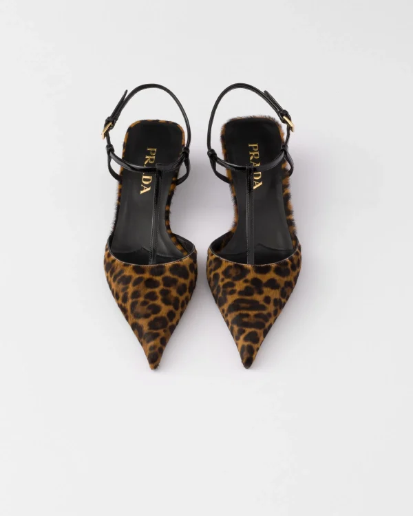 Pumps And Ballerinas*Prada Printed leather slingback pumps Honey