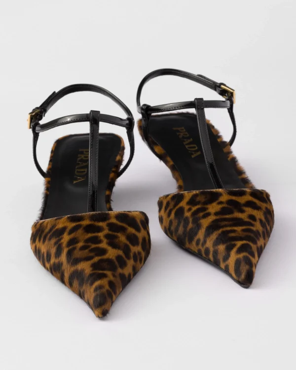 Pumps And Ballerinas*Prada Printed leather slingback pumps Honey