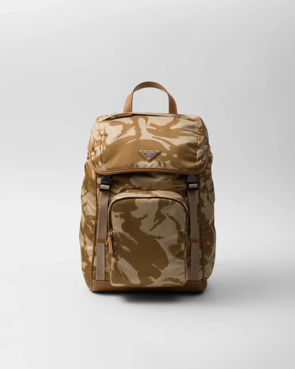 Backpacks And Belt Bags*Prada Printed Re-Nylon and leather backpack Khaki