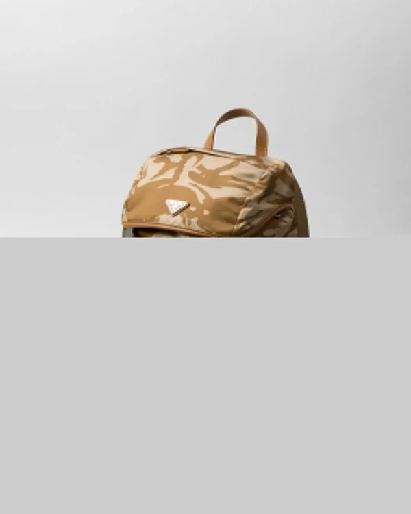 Backpacks And Belt Bags*Prada Printed Re-Nylon and leather backpack Khaki