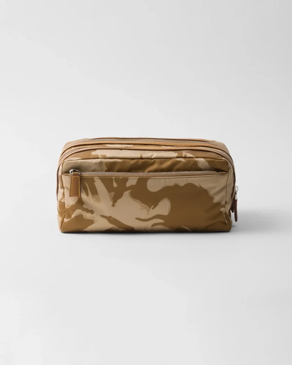 Pouches*Prada Printed Re-Nylon and leather pouch Khaki