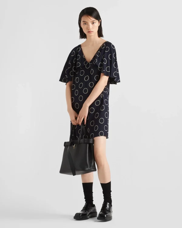 Dresses*Prada Printed sablé mini-dress Navy