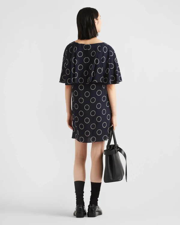 Dresses*Prada Printed sablé mini-dress Navy