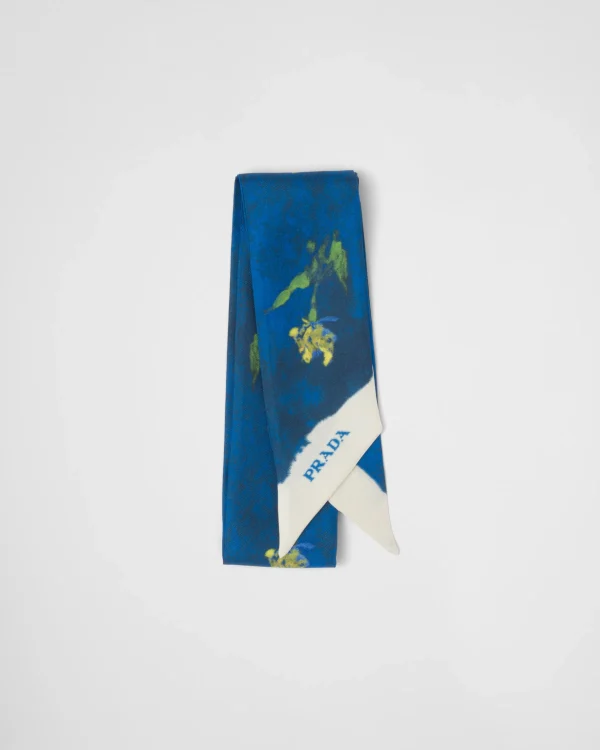 Silks And Scarves*Prada Printed silk twill scarf Bluette