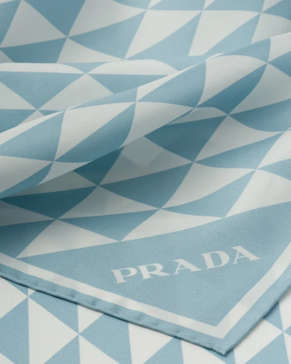 Silks And Scarves*Prada Printed silk twill scarf Skyblue/white