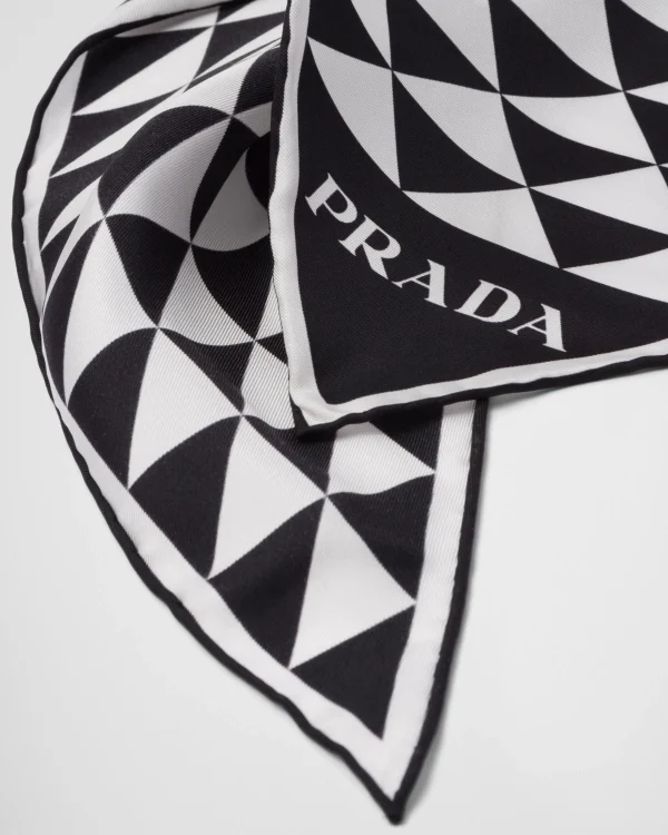 Silks And Scarves*Prada Printed silk twill scarf Black/white