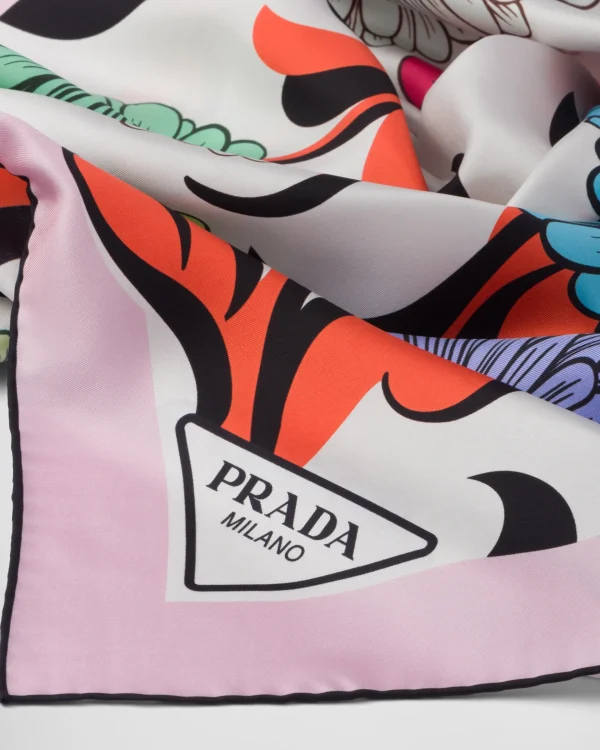 Silks And Scarves*Prada Printed silk twill scarf White