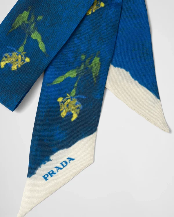 Silks And Scarves*Prada Printed silk twill scarf Bluette