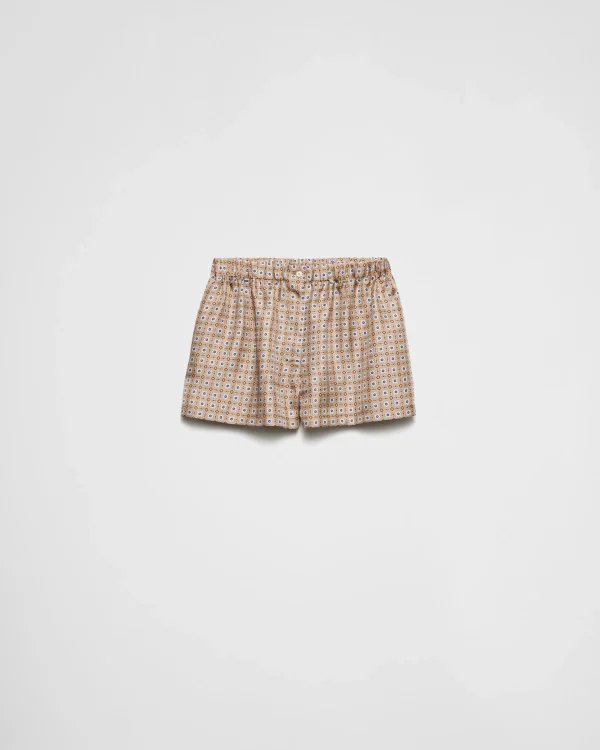 Trousers And Shorts*Prada Printed silk twill shorts Camelbrown