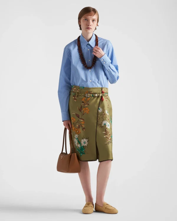 Skirts*Prada Printed silk twill skirt Militarygreen