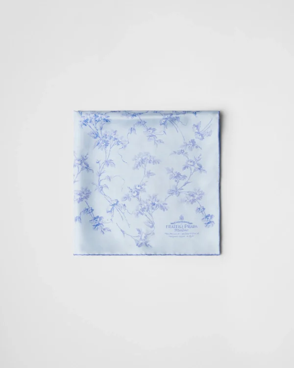 Silks And Scarves*Prada Printed silk-twill foulard Skyblue