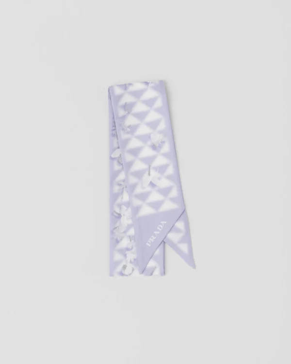 Silks And Scarves*Prada Printed twill scarf Wisteria+white