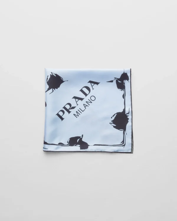 Silks And Scarves*Prada Printed twill scarf Skyblue/aqua