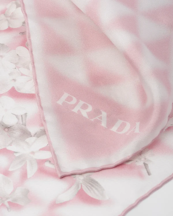 Silks And Scarves*Prada Printed twill scarf Quartz/white