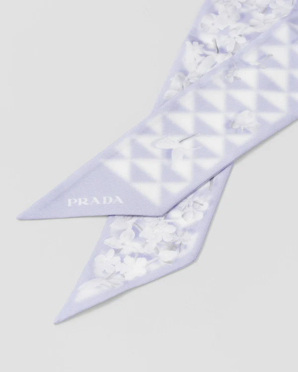 Silks And Scarves*Prada Printed twill scarf Wisteria+white