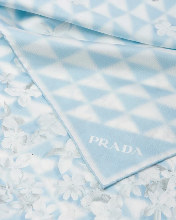 Silks And Scarves*Prada Printed twill scarf Crystal/white